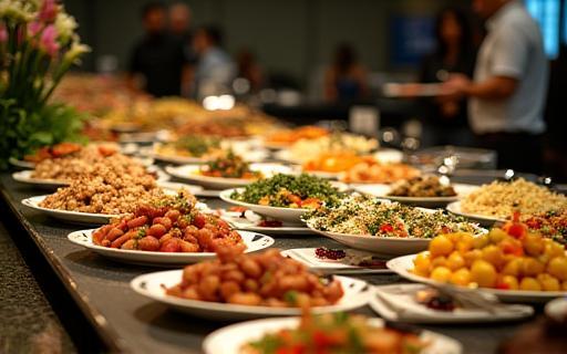 Extensive corporate event buffet spread