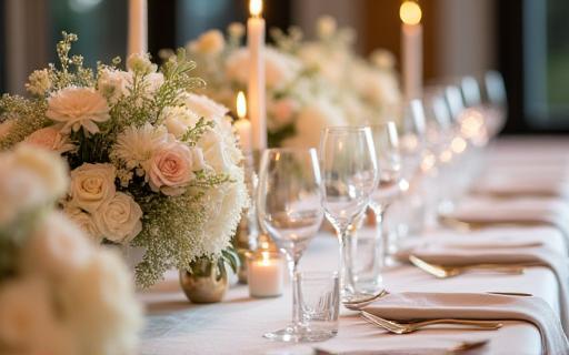 Beautifully decorated wedding table setting